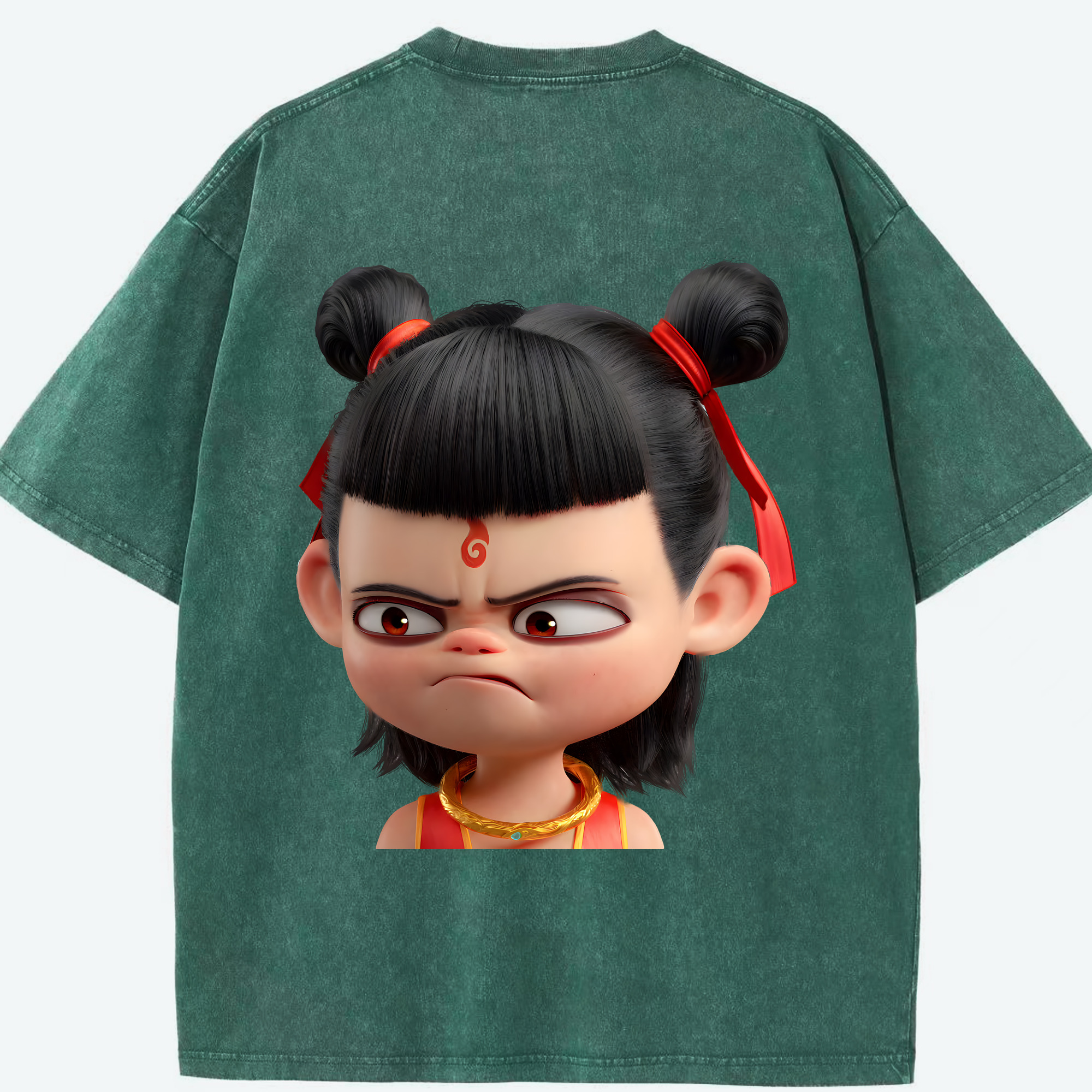 （画像用） Ne Zha 2 ナタ 魔童の大暴れ 綿100% ヴィンテージ風 半袖Tシャツ（背面プリント）